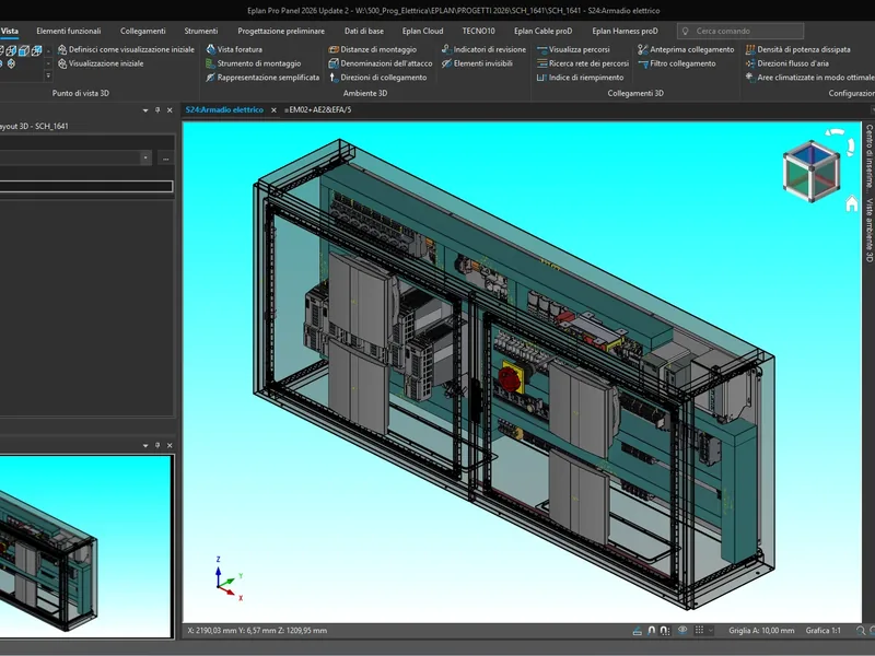 Layout 3D di un altro quadro della linea, in prospettiva, in EPLAN